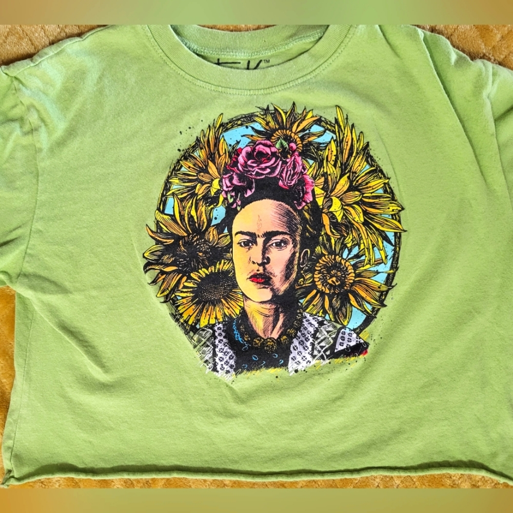 FK Frida Kahlo Lime Green Crop Top Artist Haritage Culture Size XS‎ Juniors